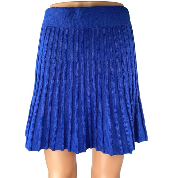 Zara Women's Blue Pleated Rib Knit High Waist Mini A-Line Flared Skirt Size M - Picture 1 of 5